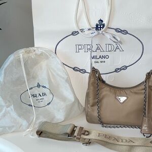 Prada Re-Nylon Shoulder Bag with Chain and Pouch
